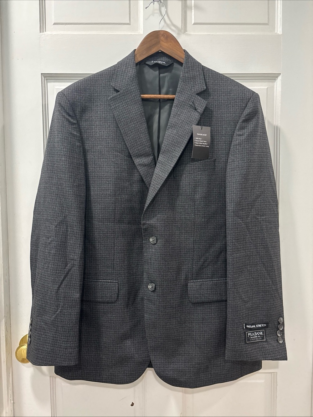 Jos. A Bank Traveler Jacket Tailored Fit 42R 2 Button Wool Charcoal Check NWT